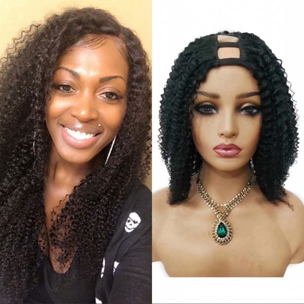 

kinky curly u part wig human hair wigs unprocessed indian hair 130% density middle part wigs for women, Black;brown