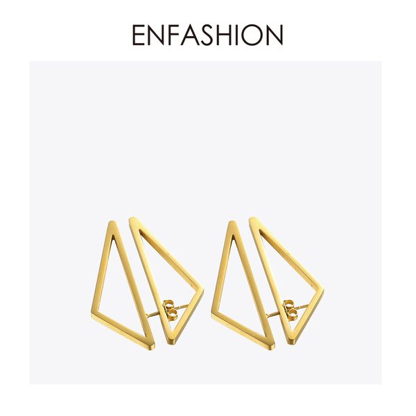 

enfashion triangle double sided earrings stud earring gold color earings stainless steel earrings for women jewelry brincos 210202, Golden;silver