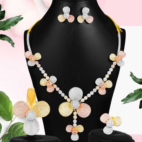 

new fashion shiny sweet flowers jewelry sets for women earings necklace earrings bangle ring fashion jewelry parure bijoux femme, Silver