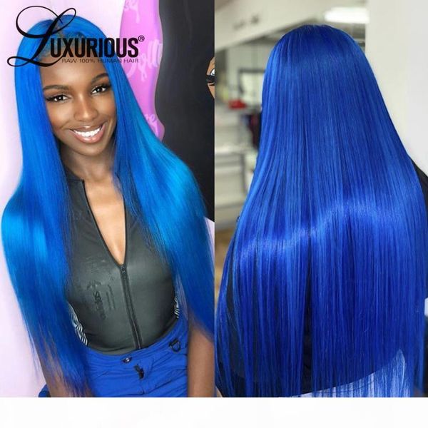 

180 density straight blue lace front human hair wigs brazilian remy hair closure wig ombre lace front wig transparent wigs, Black;brown