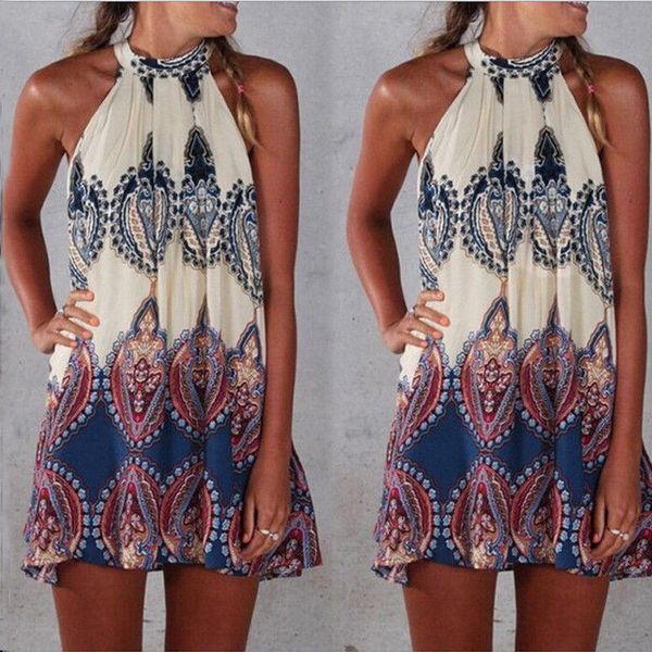 

casual dresses 2021 women dress hoe summer boho style sleeveless evening party dress mini dresses sundress geometrical printing dresses, Black;gray