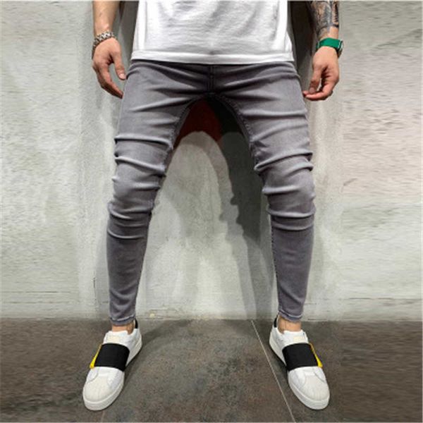 

mens solid color skinny jeans fashion trend elasticity high street denim pencil pants spring male new washed skateboard casual slim trousers, Blue