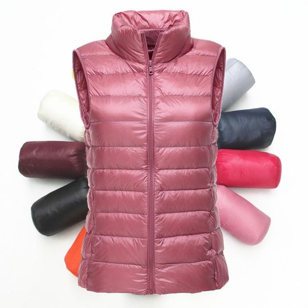 

women sleeveless down jackets winter ultralight white duck down vest coat slim parkas windproof warm puffer jackets waistcoat, Black;white