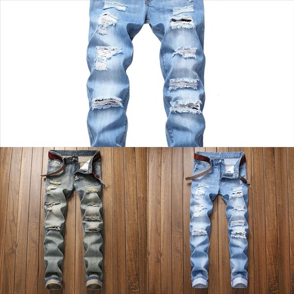 

0bwtt solid denim worn hole color pants for sale designer pants fashion mens man blue jeans skinny jeans, Black