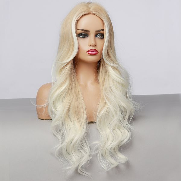 

costume accessories easihair long light blonde ombre synthetic wavy wigs for women cosplay deep wave wigs natural hair heat resistant, Silver