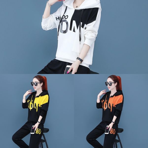 

a3fxk sports autumn women's wear 2020 spring and sweaterprinted new sweater korean style loose fashion sweater suit casual wear two-pie, Gray