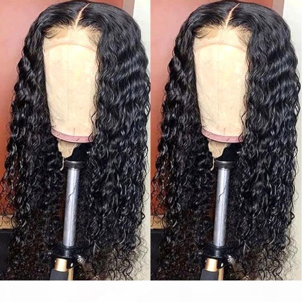 

lace closure wig brazilian water wave human hair wig for women pre plucked with baby hair 4x4 closure remy 150 density, Black;brown