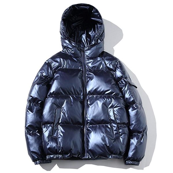 

mens hooded shiny cotton padded jacket bubble puffer winter warm outwear coat, Black;brown