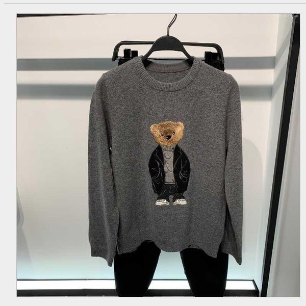 

spring and autumn round neck dark grizzly bear embroidery heavy industry sweater men's trend casual fashion1, White;black