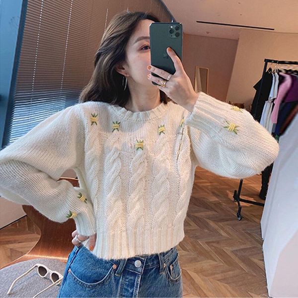 

autumn and winter ladies new style pullover knitted outer wear thick needle long sleeve sweater, White;black