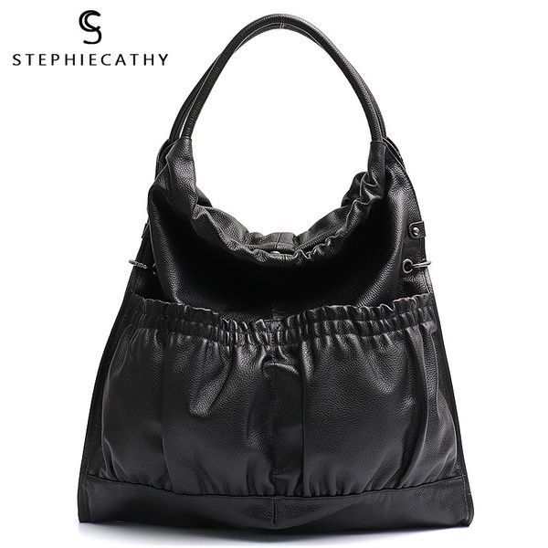 

sc women's real leather large capacity hobo casual shoulder tote bag big front pockets ladie street style crossbody trip handbag c0121