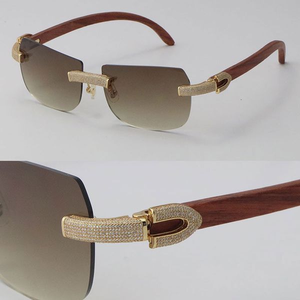 2022 Novo Modelo Micro-pavimentado Diamante Sunglasses Originais Wood Wood Sun Óculos de Sol 18k Decoração Masculino Masculino Feminino De Madeira Limitada Edição Limitada Óculos de Pedra Luxo