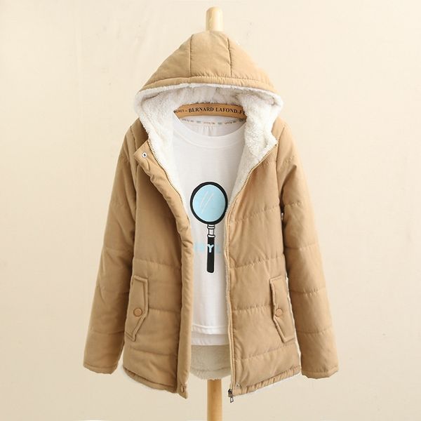 

women winter fleece parkas coat new korean casual jackets cotton hooded windproof warm pink khaki velvet coat for women 201019, Black