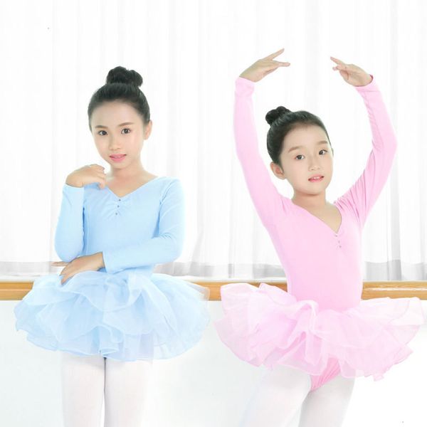 

drs, children's dance training spring and autumn ballet skirt, pink long sve girl's performance drs, Blue