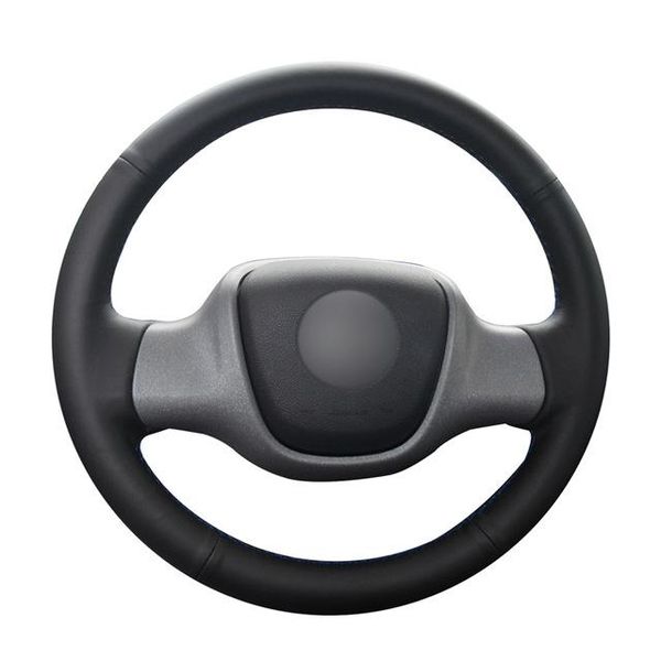

black pu faux leather diy hand-stitched car steering wheel cover for smart fortwo