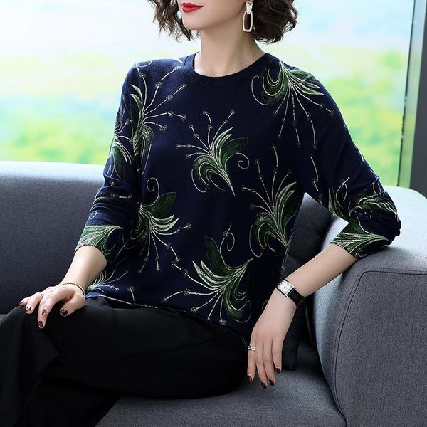 

yisu fashion print knitted sweater women autumn winter warm jumper loose casual pullover o-neck long sleeve sweater women1, White;black