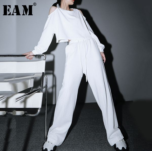 

[eam] wide leg pants two piece suit new round neck long sleeve black loose fit women fashion tide spring autumn 1z022 201119, White