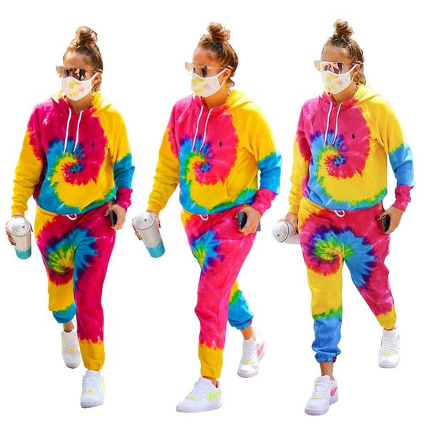 

women tracksuits tie-dye designers fashion long sleeves hooded sweatershirts pullover with pocket pants leggings casual sports suits g11805, White