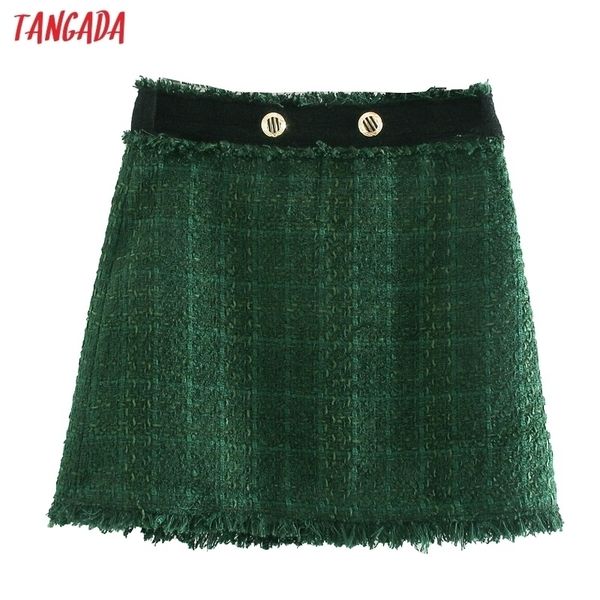 

tangada female green tweed skirt for women in autumn winter new korean chic short skirt 3l62 201027, Black