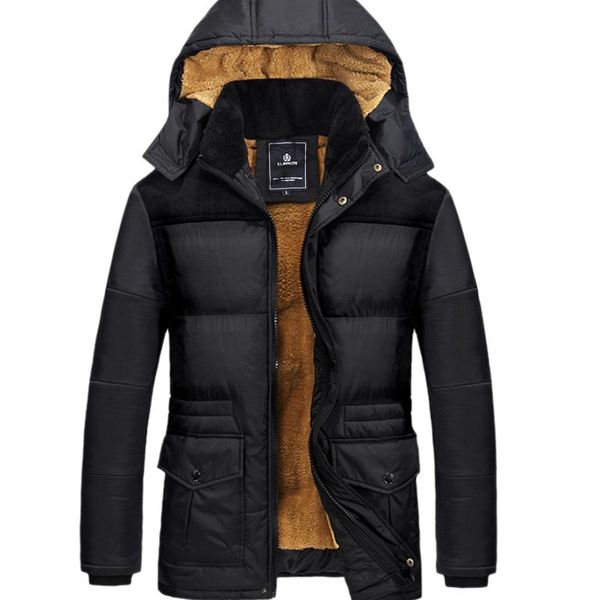 Piumino da uomo Parka 2021 Marchio di abbigliamento Casual Lungo Stile Loose Fit Giacca con cappuccio per anziani Giacca invernale in pile da uomo imbottito