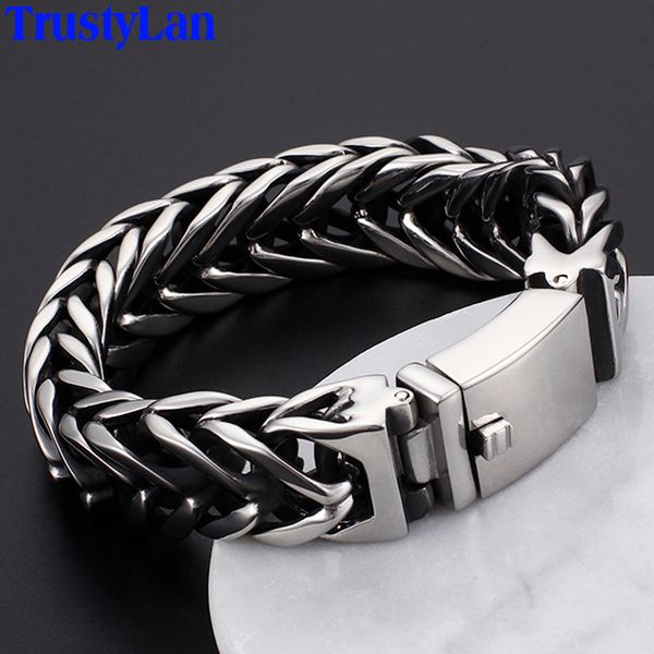 

trustylan pulseira masculina stainless steel 17mm wide bracelet men jewelry v shape men's bracelets dropship gift for him 200928, Black