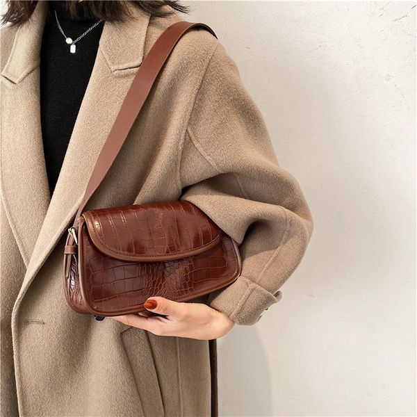 

cross body vintage alligator shoulder bag soft pu leather handbag woman purses elegant luxury design stylish fashion underarm bags flap