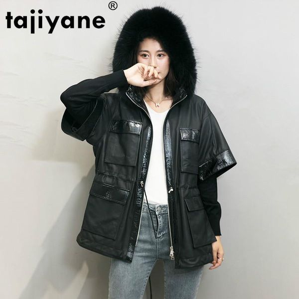 

tajiyane 2020 autumn women's leather jacket sheepskin coat motocycle hooded woman coat women coats cuero genuino 9910 wpy751, Black