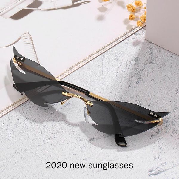 

2020 new women sunglasses rimless uv400 brand designer gradient cat sun glasses female oculos with box nx, White;black