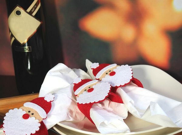 

6pcs dinner rings christmas claus santa napkin decorating durable serviette holder for table home restaurent#m