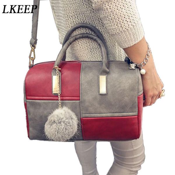 

boston patchwork pu leather women bag design shoulder crossbody messenger bags fashion handbag short handle 969215