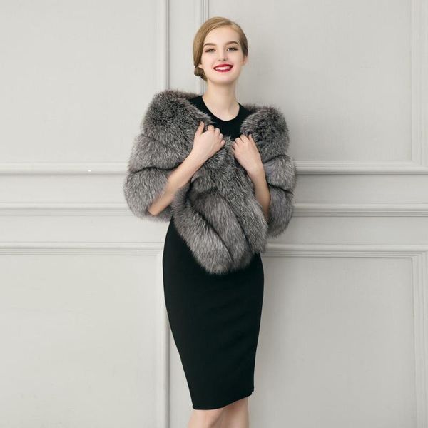 

women's fur & faux lanshifei christmas gifts luxury warm scarf fluffy bridal shawl sell wrap wedding cape woman winter coat, Black