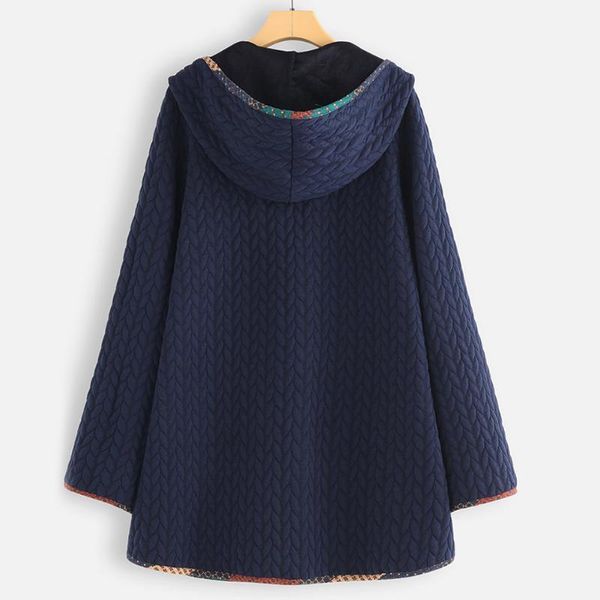 

button hooded women coat daily autumn two pockets winter warm casual loose solid cotton padded long sleeve charming1, Black