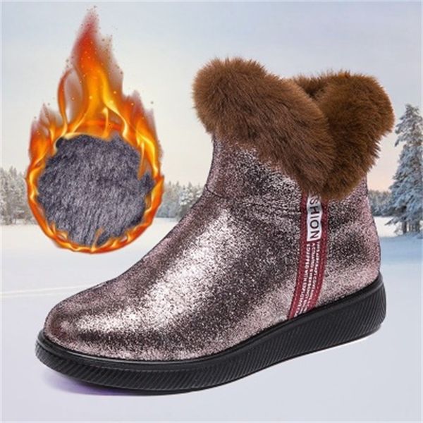 

new winter 2021 snowboots sequins women fashionable toe round boots comfortable rubber soles women's shoes silver ihth, Black
