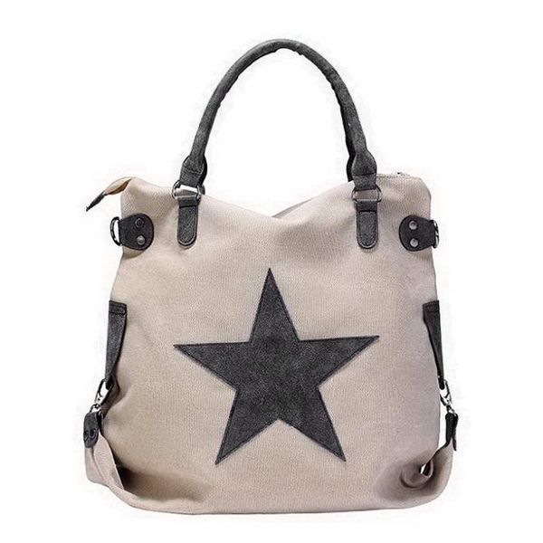 

vintage big star printed canvas tote handbag women's multifunctional travel shoulder bag letters messenger bolsos