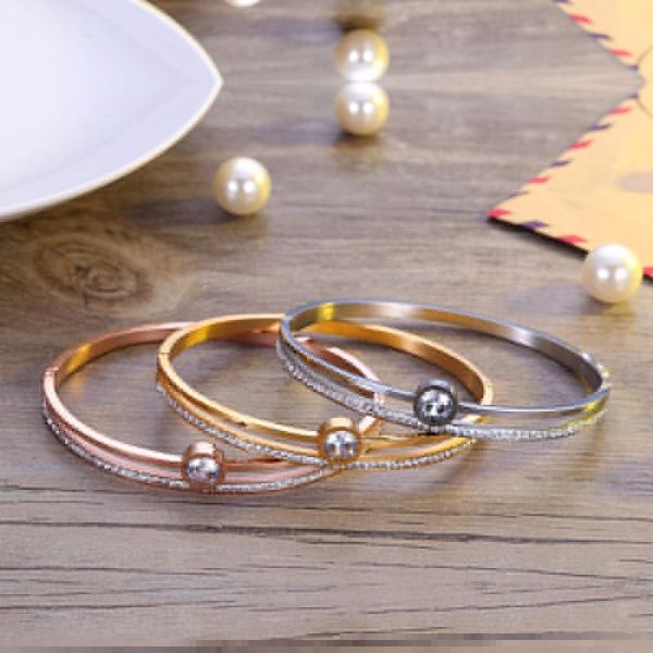 

bangle 2021 fashion 316l stainless steel deluxe crystal bracelet couple for valentines gift 10pcs/lot, Black