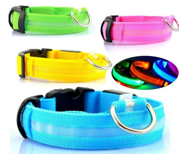 Nylon animal de estimação LED Cão Collar Luminoso Night Mantenha o cão Segurança Ajustável Ajustável Fulgor LED Pet Fontes Atacado