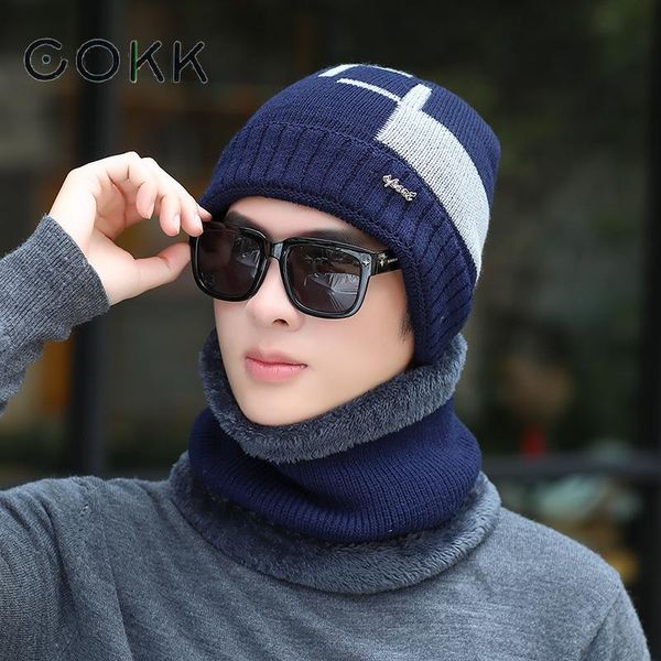 

cokk men wool knitted hat scarf set winter hats for men women skullies beanies hat winter cap balaclava mask gorras bonnet 201021, Blue;gray
