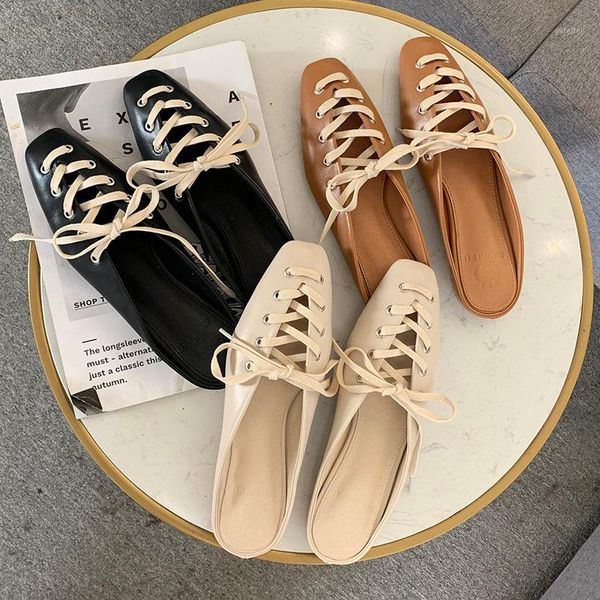 

summer autumn lace-up weave mules shoes fashion shallow mouth flat women casual slippers outside beach flat slides half slipper1, Black