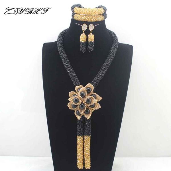 

Gorgeous Champagne Nigerian African Beads Jewelry Set Dubai Black Wedding Jewelry Set Wholesale Beads Free shipping L0091, Silver