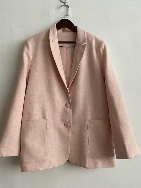 

women blazer long sleeve single breasted solid linen lady pink suit coat1, White;black