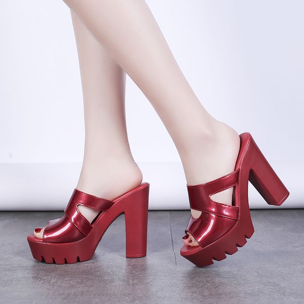 

new sandals women pu leather sandals thick heel slippers woman platform wedges summer shoes pumps woman flip flops l144 y200706, Black