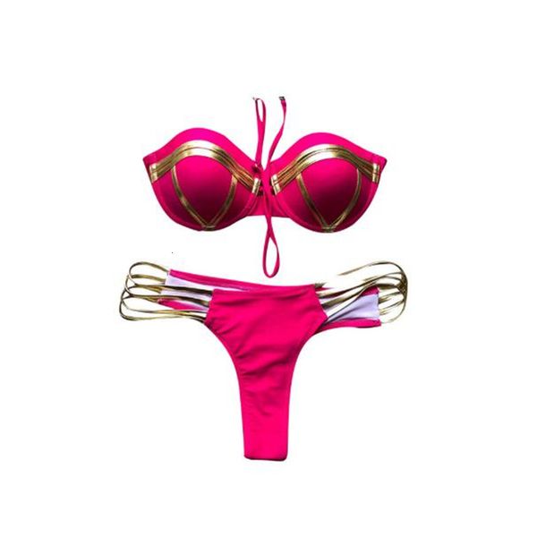 

women swimsuit two piece fashion bronzing patchwork split bathing suit chest pad bra ladies bikini set swimsuits, Black;white
