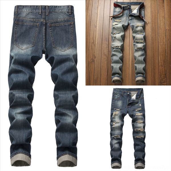 

oj2w1 endless bike men old man women jeans hip hop denim pants embroideredy broken hole do jeans hole, Black