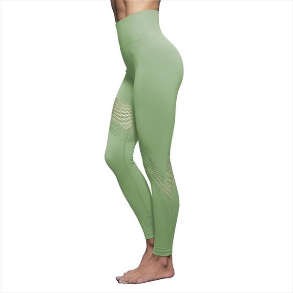 

workout mesh leggings green hollow out leggins high elastic waist female fitness pants women sportswear trousers, Black