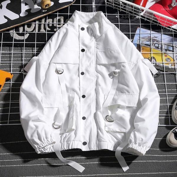 

2020 men jacket coats casual windbreaker ribbons pockets men's overalls bomber jacket hip hop streetwear man outwear1, Black;brown