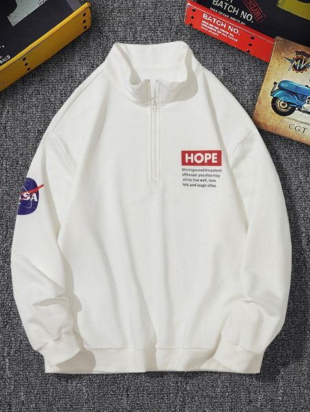 

men slogan graphic half zip drop shoulder sweatshirt t6bx#, Black