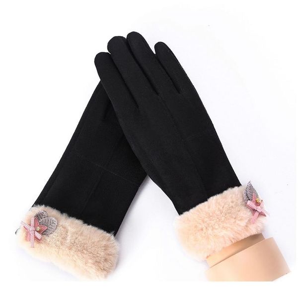 

fashion women warm gloves winter solid full finger hand outdoor sport driving gloves female warm faux suede touch scre sqcxqa, Black