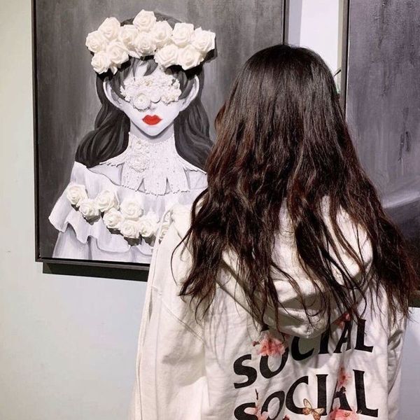 

2021 sweater mens and womens european and american fashion brand street fenggao street hip hop cherry blossom hoodie autumn and winter plush, Black