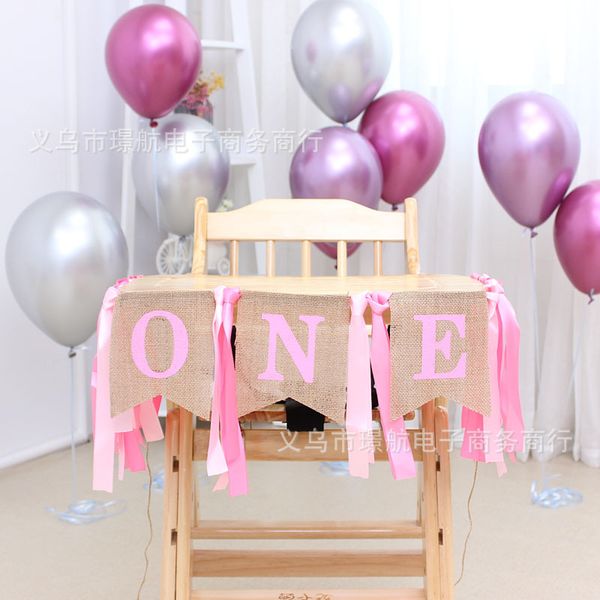 

baby dining chair pulling flag linen cloth party 1st birthday decorative articles pull flags sell well with different style 11 25jh j1