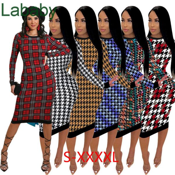 

women dresses designers plus size clothes 2021 fashion slim sweater casual loose dress long sleeve crew neck irregular print ladies dress, Black;gray